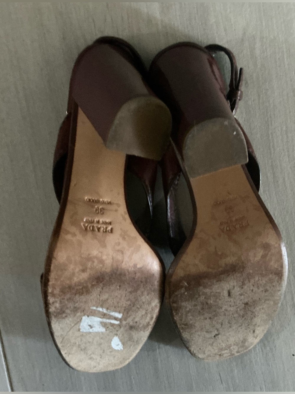 PRADA VINTAGE Leather Slingback Block Heel Sandal Brown/Purple Size 39 - Picture 10 of 11